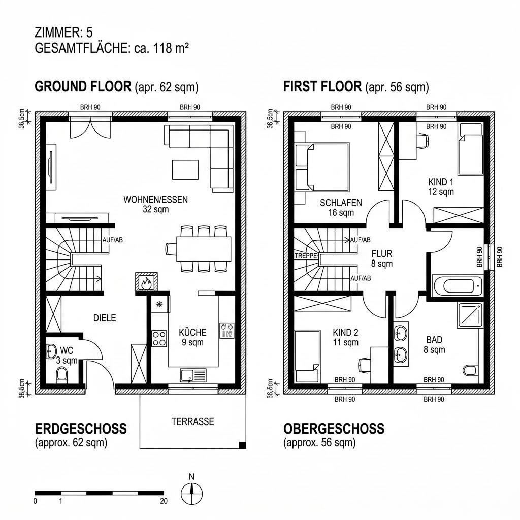Grundriss Doppelhaus 118 von TALBAU-Haus — 118 m², 5 Zimmer