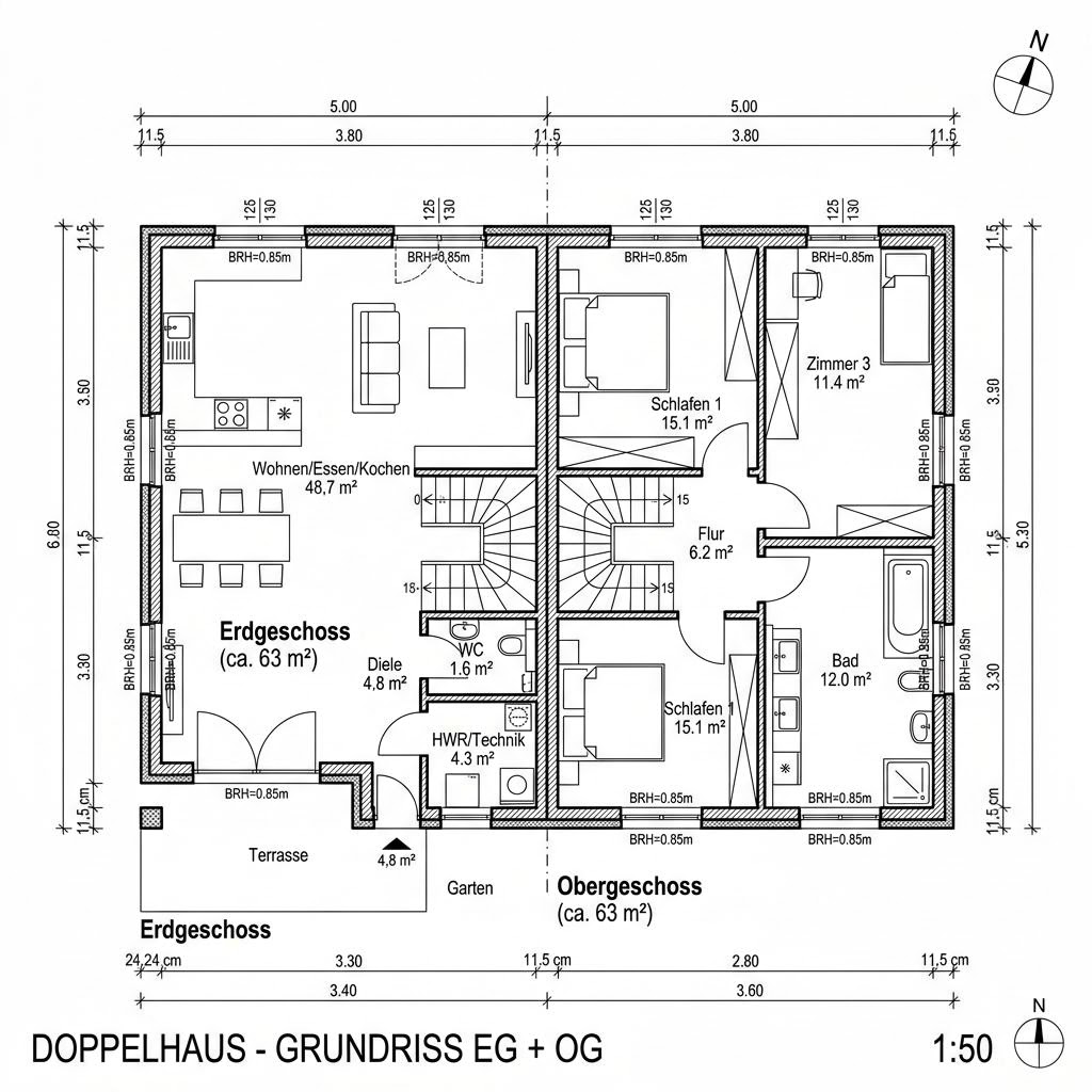 Grundriss Doppelhaus 126 von TALBAU-Haus — 126 m², 4 Zimmer
