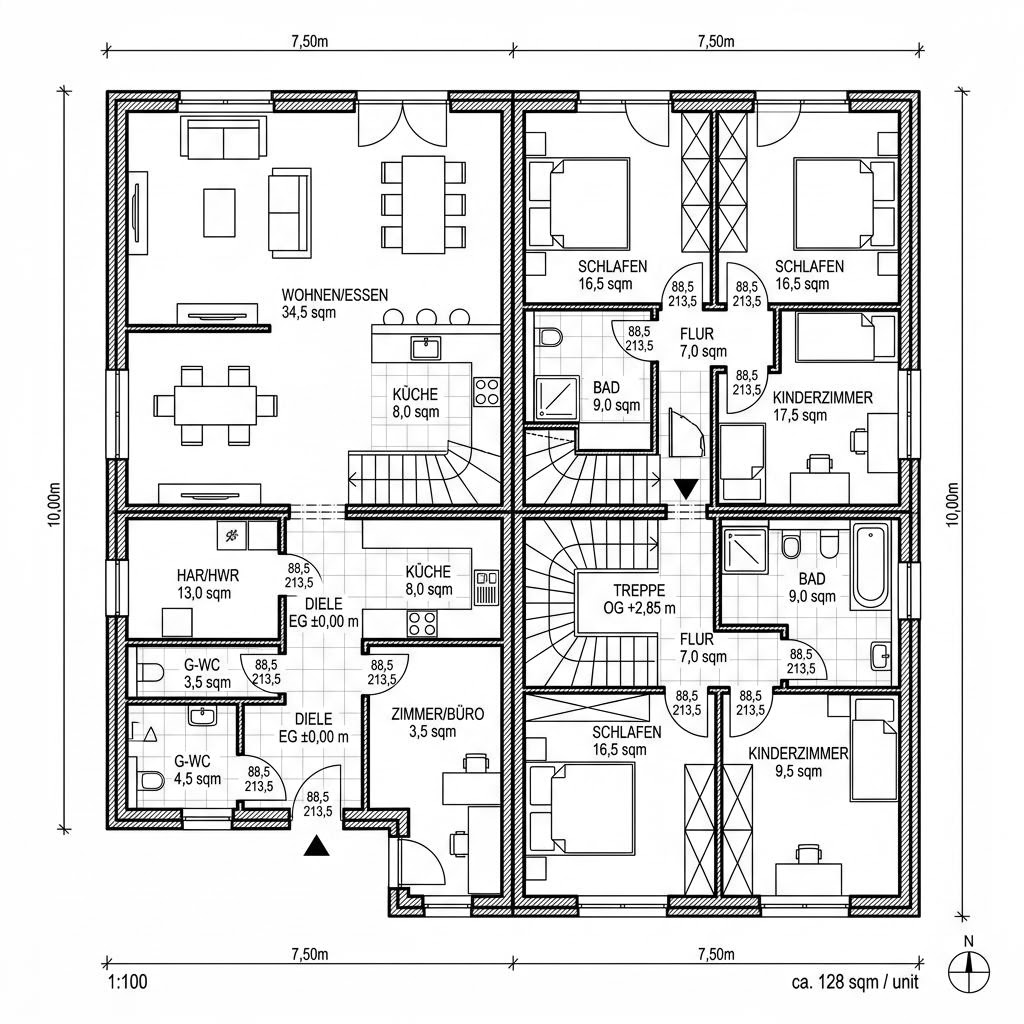 Grundriss Duplex D128 von Vario-Haus Deutschland — 128 m², 5 Zimmer