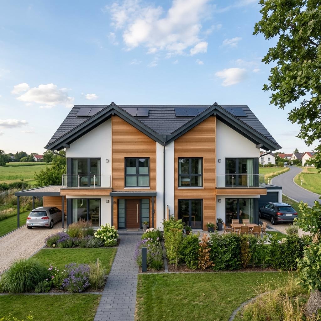 Doppelhaus Option+ 118 von WeberHaus — Holztafelbau mit rund 118 m² je Hälfte
