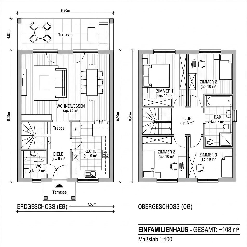 Grundriss Starthaus 108 von allkauf haus — 108 m², 4 Zimmer