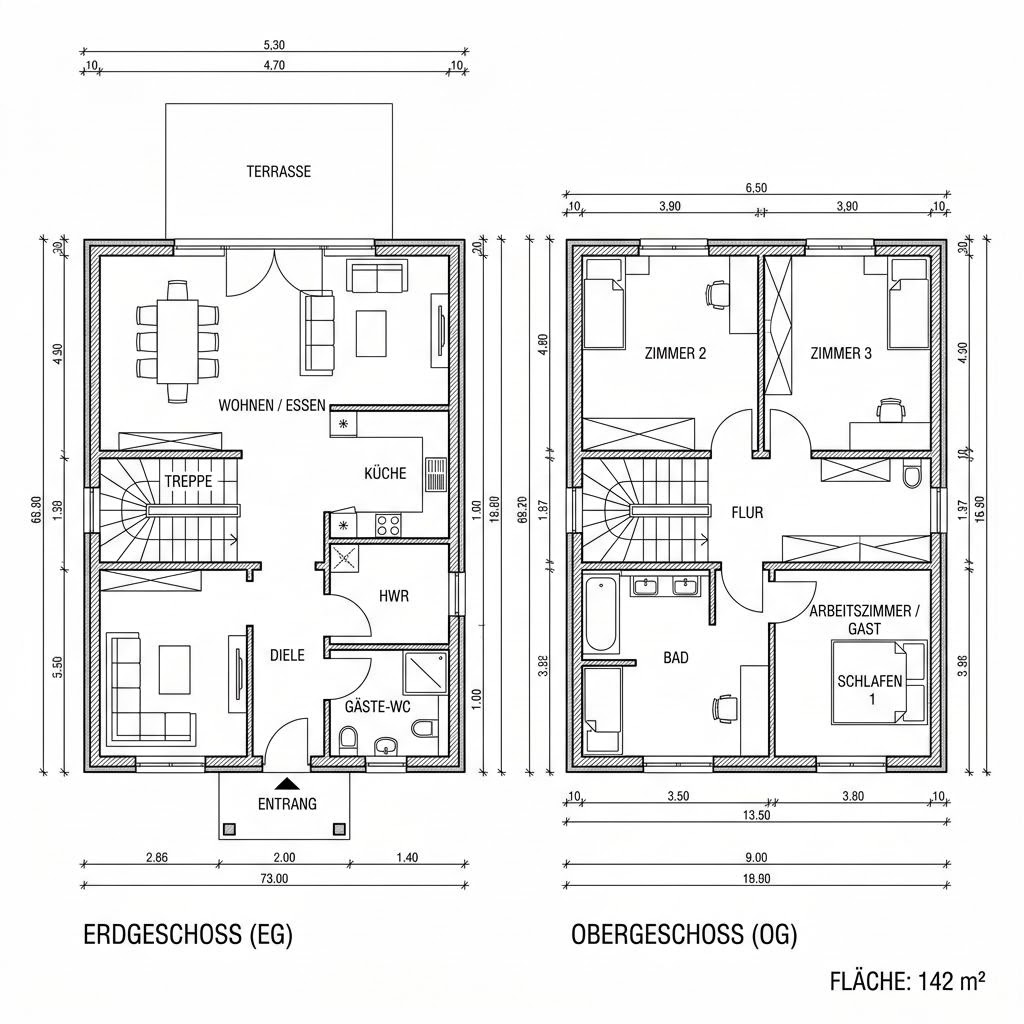 Grundriss Fjord 142 von Bärenhaus — 142 m², 5 Zimmer