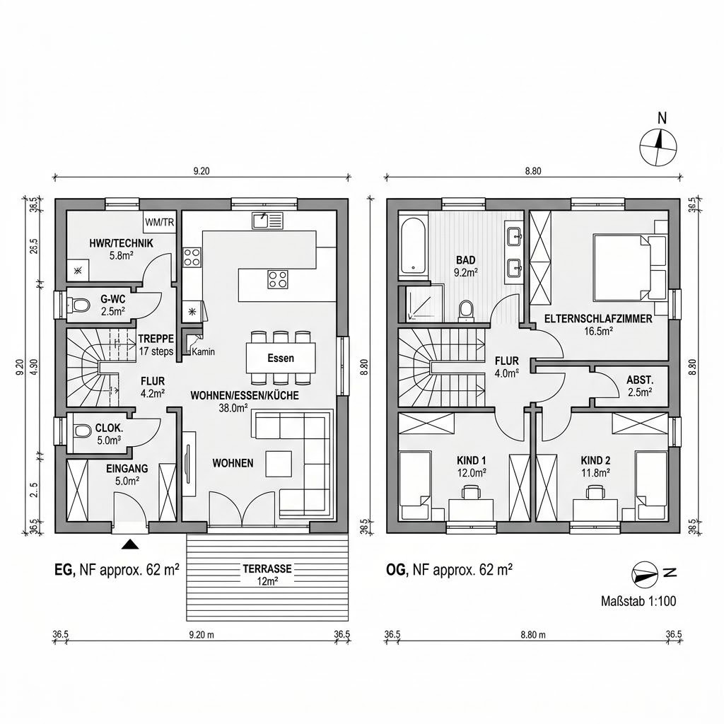 Grundriss Planungsbeispiel 124SB10 von Bio-Solar-Haus — 124 m², 5 Zimmer