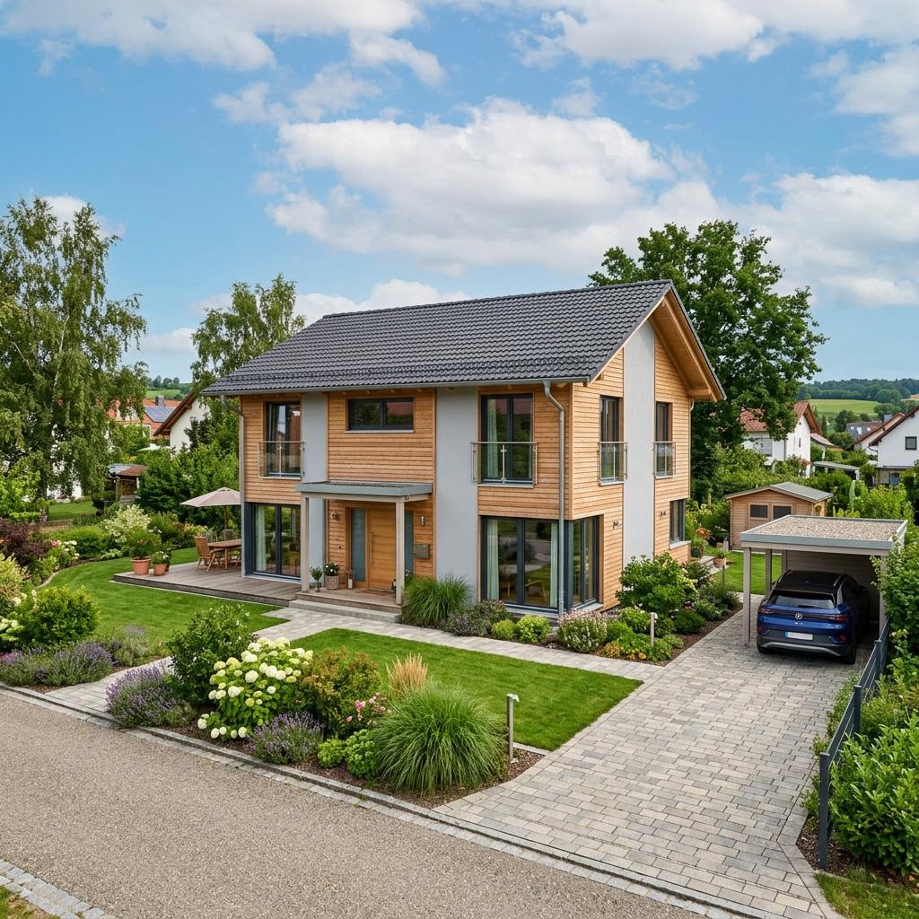 Einfamilienhaus Familienhaus Achental 118 von Chiemgauer Holzhaus — kompaktes Vollholzhaus mit Satteldach und 118 m²