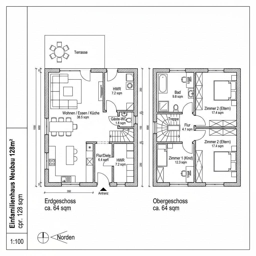 Grundriss Perfect 128 von Danwood — 128 m², 5 Zimmer