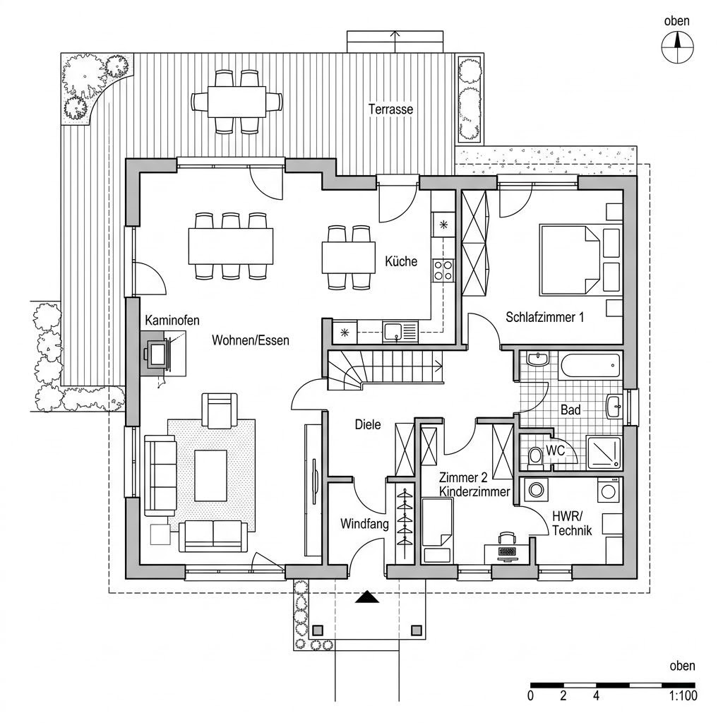 Grundriss Point 116 – 116 m² Landhaus mit 4 Zimmern