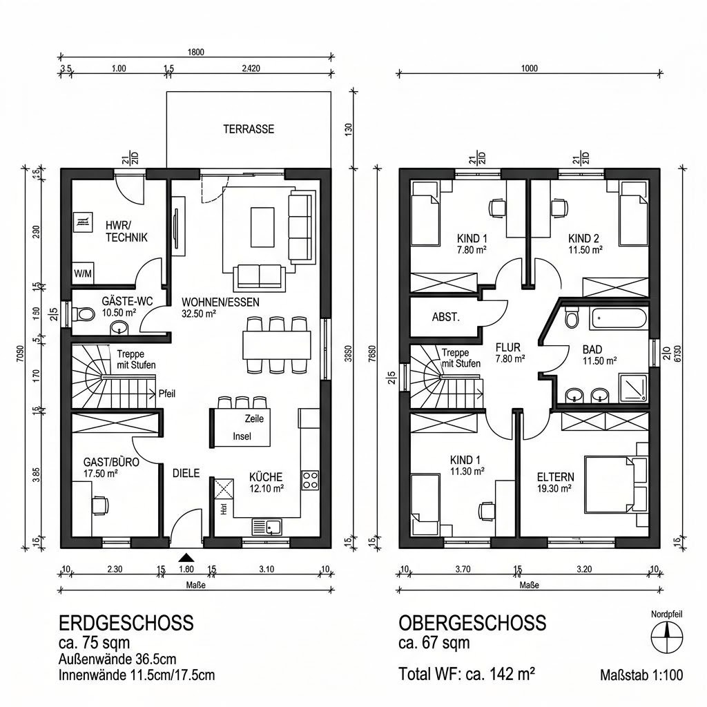 Grundriss Point 142 Pult von Danwood — 142 m², 5 Zimmer