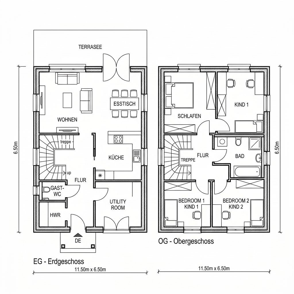 Grundriss Familienhaus Sattel 138 von Deutsche Neubau — 138 m², 5 Zimmer