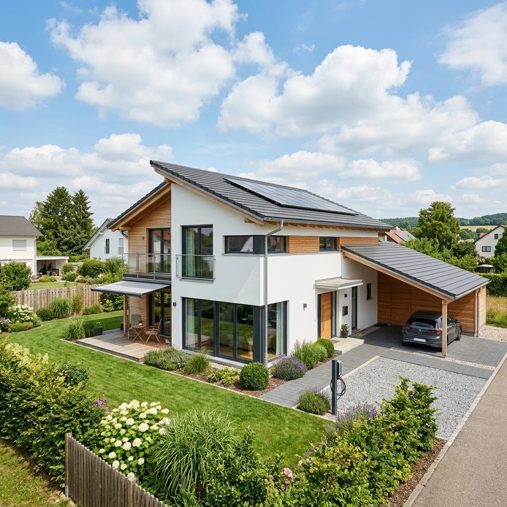 Einfamilienhaus Landhaus Schlepp 148 von Deutsche Neubau — Massivhaus mit Schleppdach