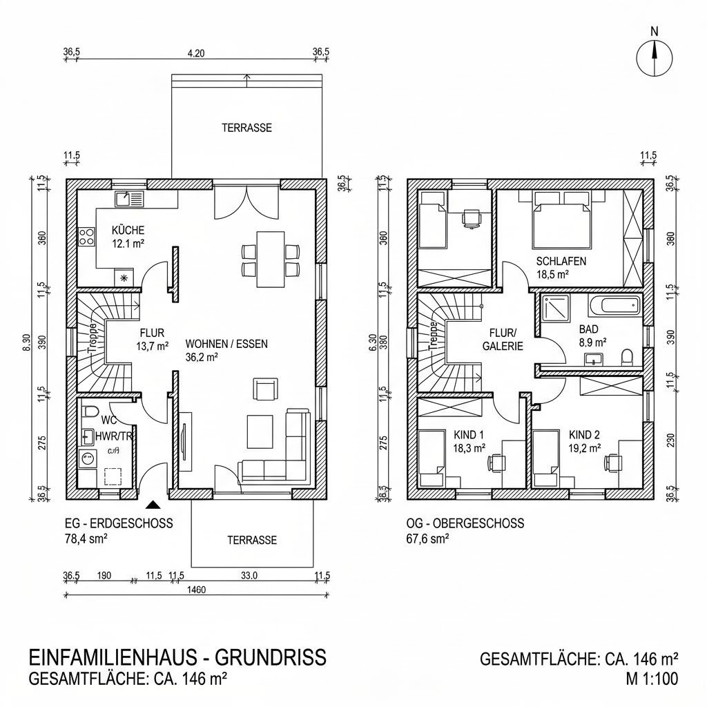 Grundriss Holzhaus Lichtung 146 von ECO System HAUS — 146 m², 5 Zimmer