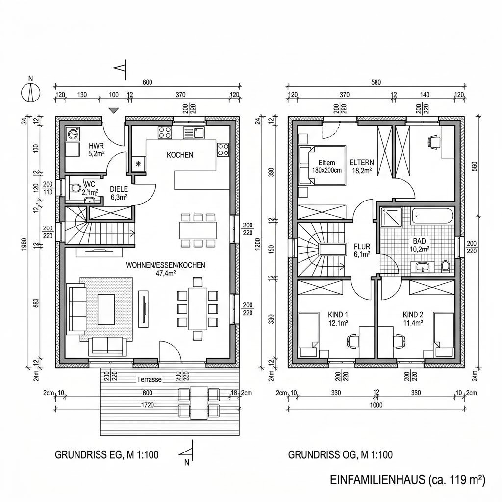 Grundriss Öko Familie 119 von ECO System HAUS — 119 m², 4 Zimmer