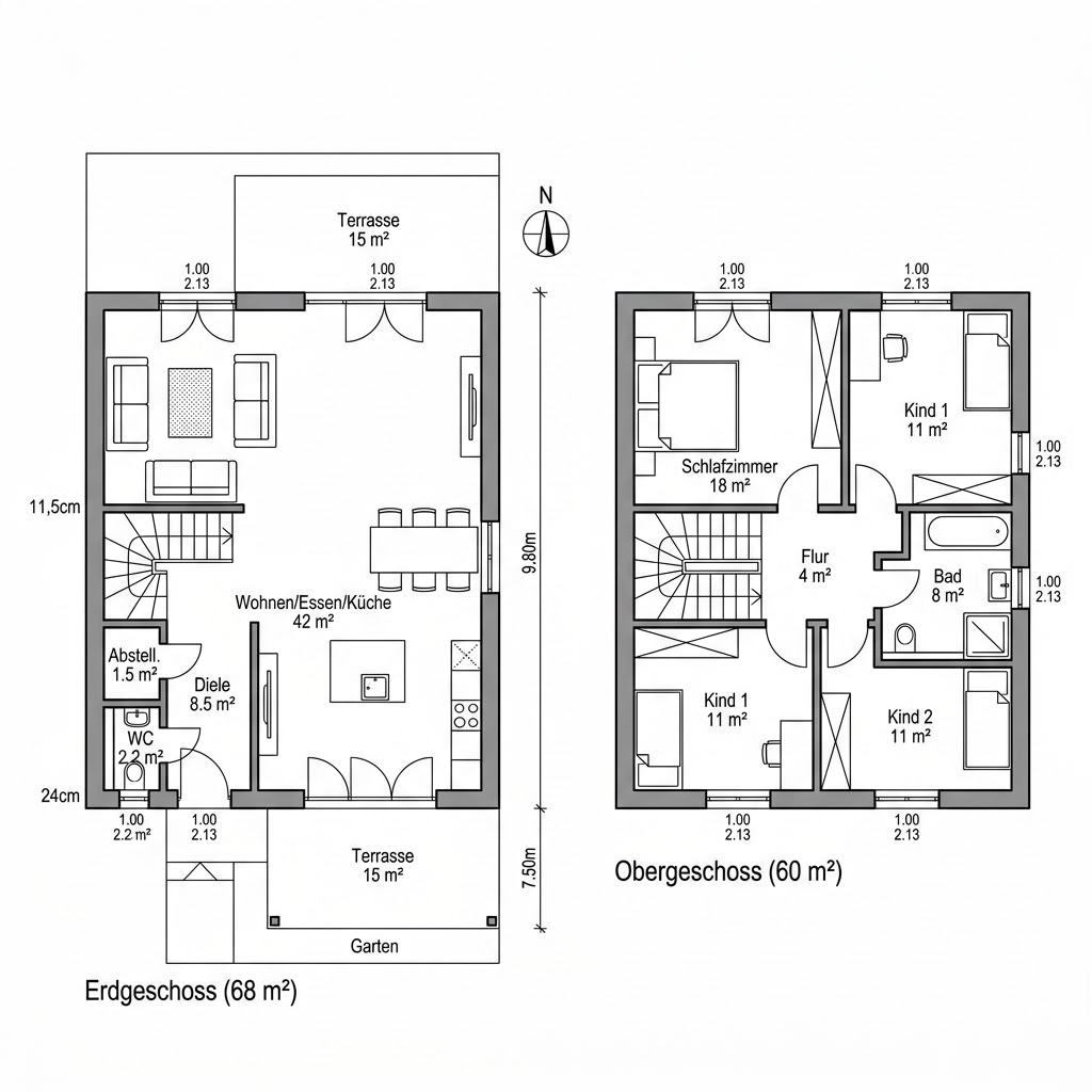 Grundriss Öko Familie 128 von ECO System HAUS — 128 m², 5 Zimmer