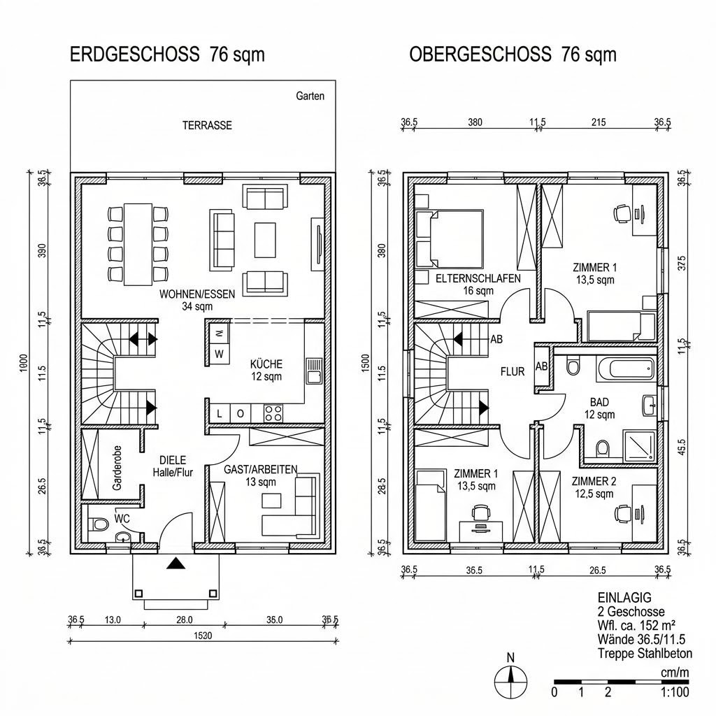 Grundriss Öko Familie 152 von ECO System HAUS — 152 m², 5 Zimmer