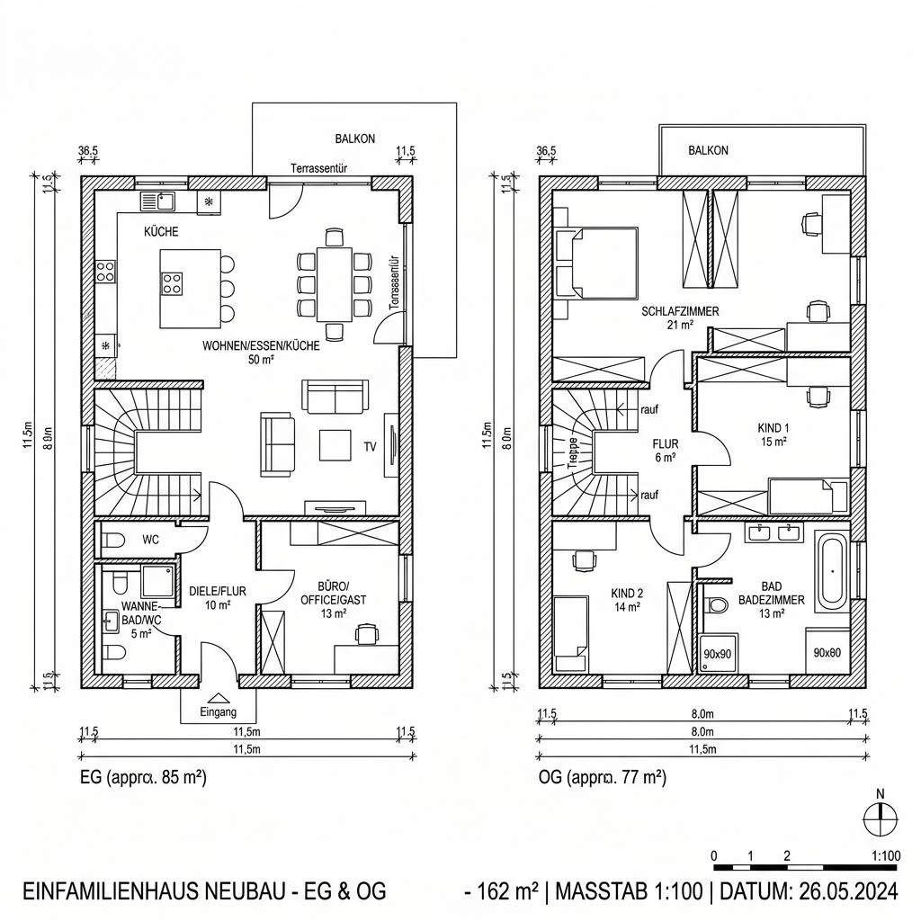 Grundriss Öko Familie 162 von ECO System HAUS — 162 m², 6 Zimmer