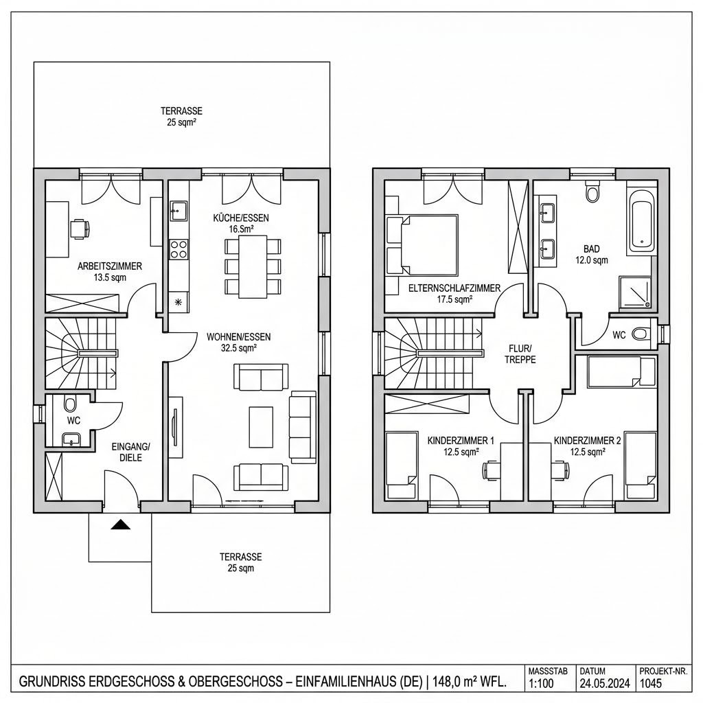 Grundriss Familienhaus Sattel 148 von Econ Das Haus — 148 m², 5 Zimmer