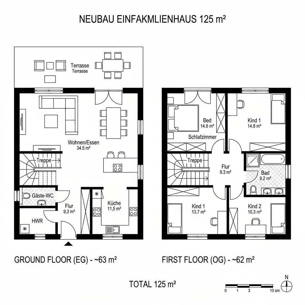 Grundriss Familienhaus Schlepp 125 von Econ Das Haus — 125 m², 4 Zimmer