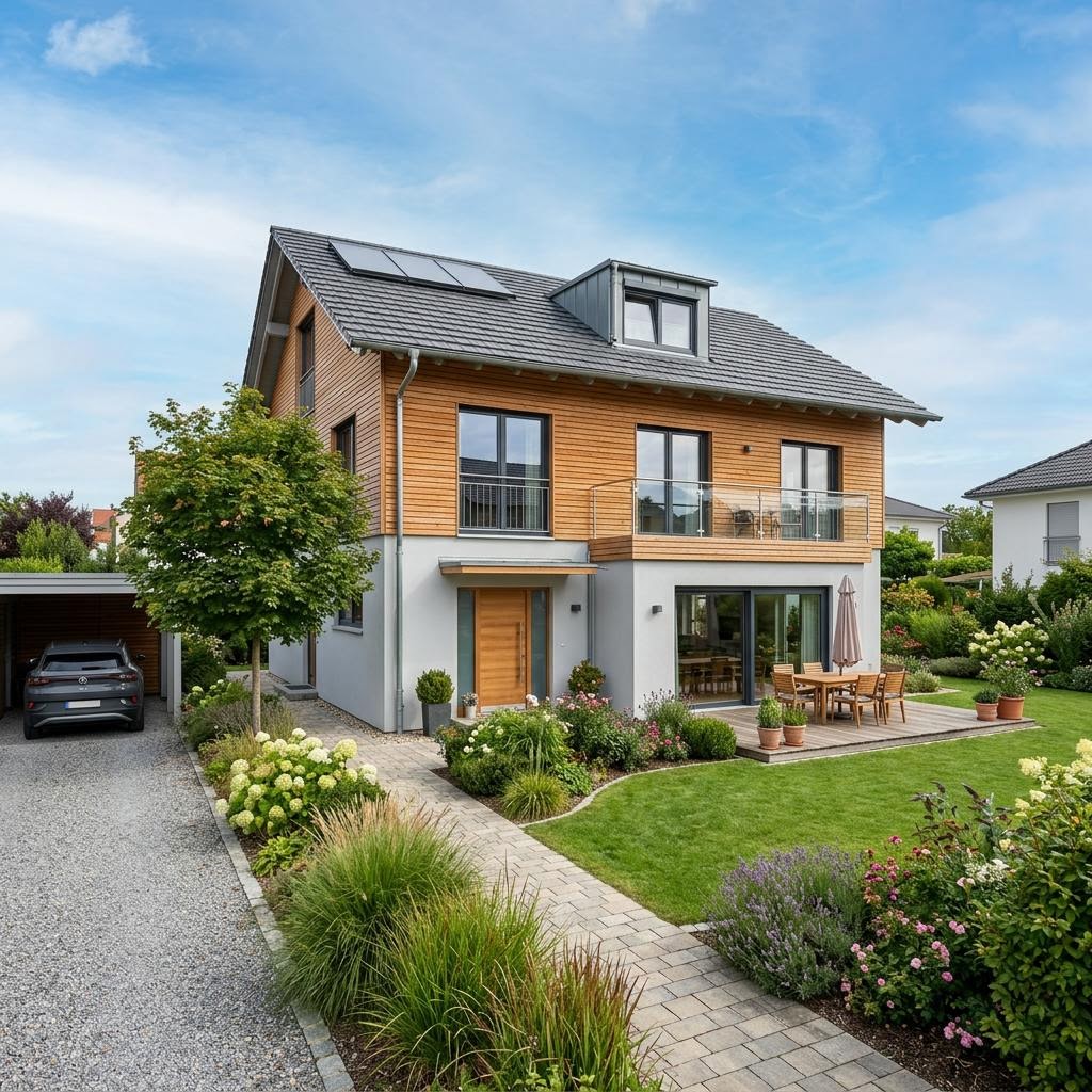 Holzhaus Ökohaus 148 von Fertighaus WEISS — diffusionsoffenes Fertighaus mit natürlichen Baustoffen