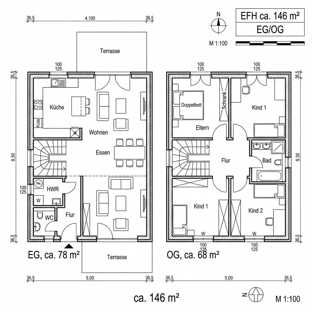 Grundriss Vita 146 von Fingerhut Haus — 146 m², 5 Zimmer
