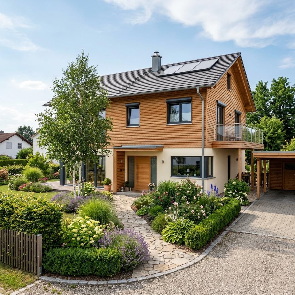 Einfamilienhaus Familienhaus Fichte 168 Ausbau von Frammelsberger Holzhaus — Fertighaus in Holztafelbau mit rund 168 m²