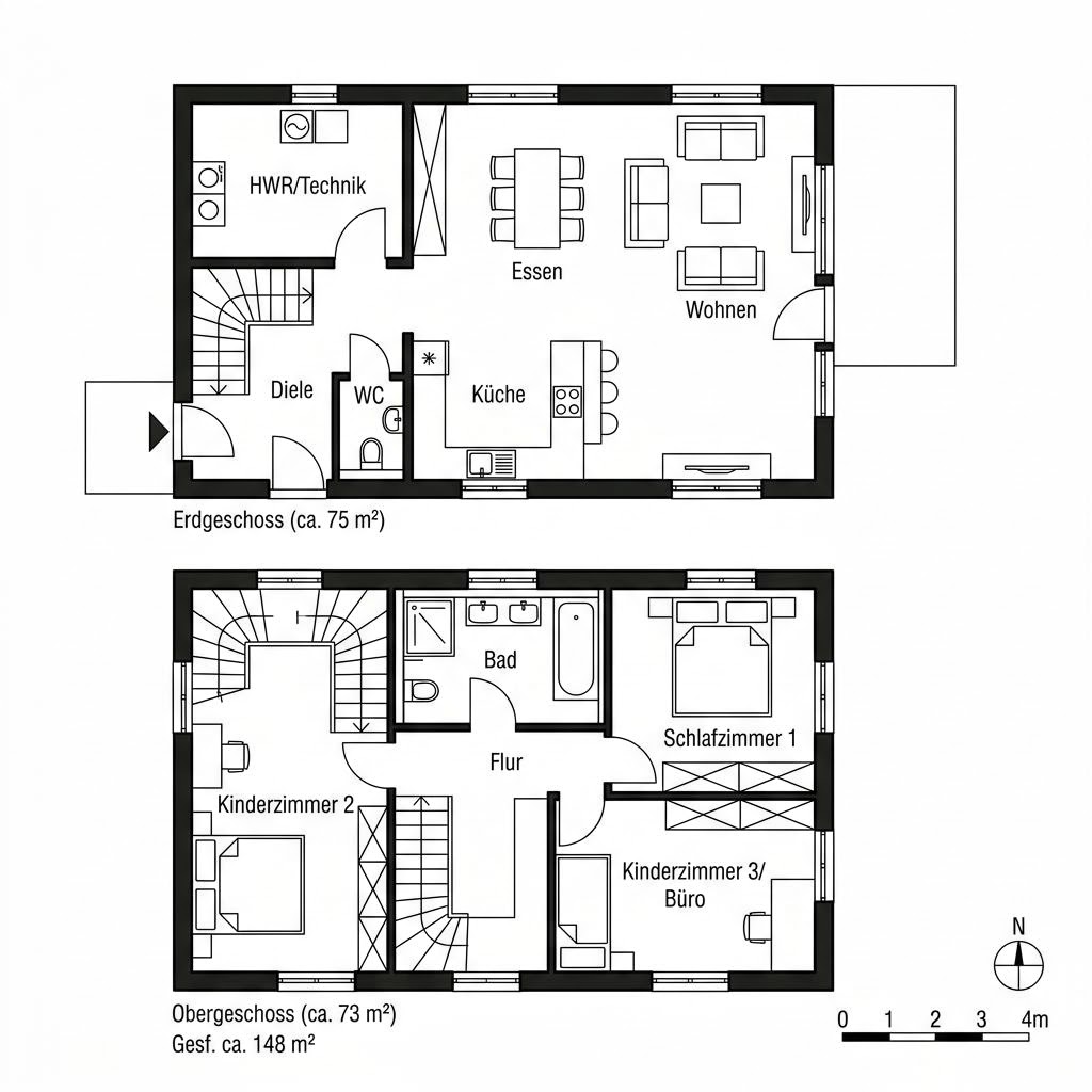 Grundriss Familienhaus Kiefer 148 von Frammelsberger Holzhaus — 148 m², 5 Zimmer