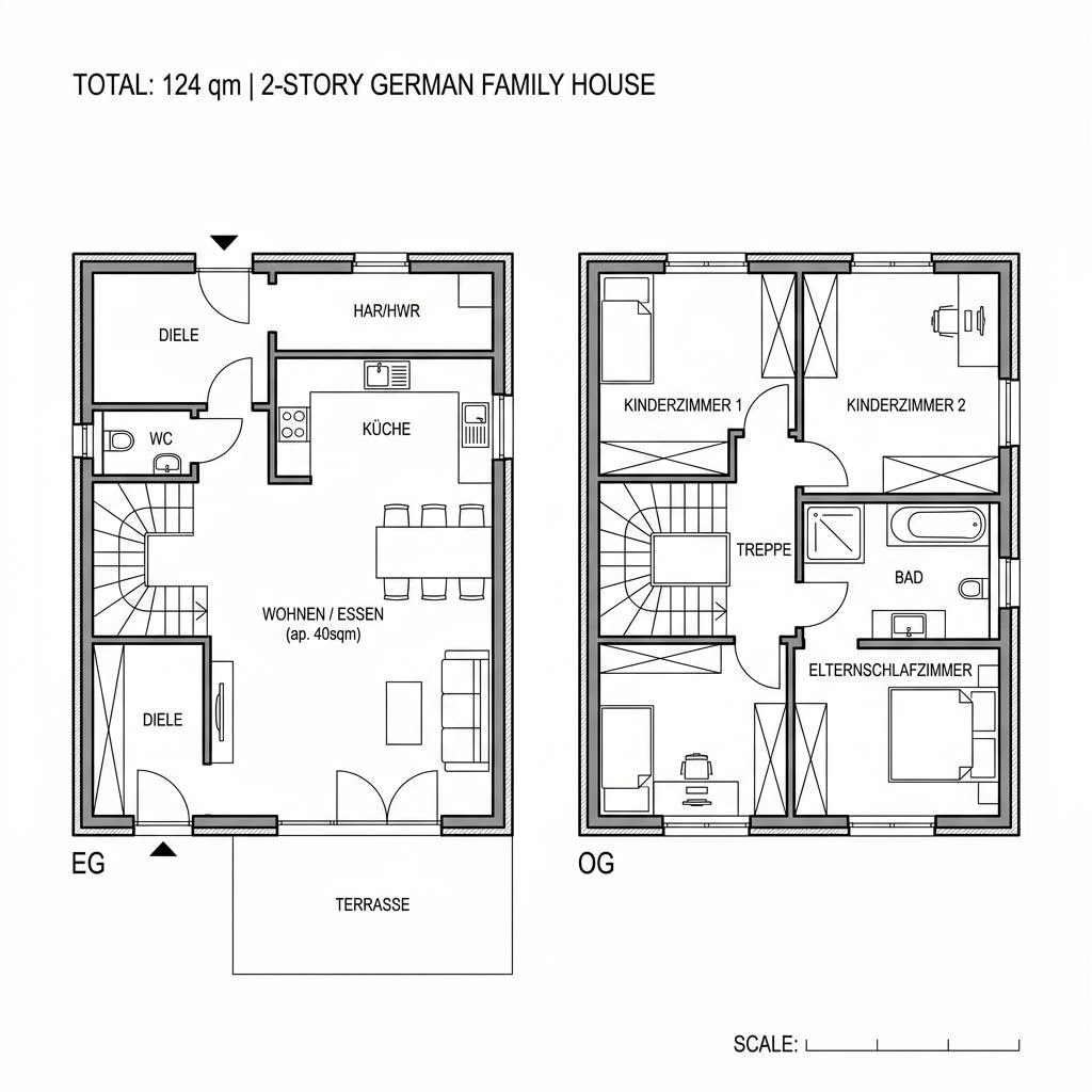 Grundriss Familienhaus Tanne 124 von Frammelsberger Holzhaus — 124 m², 4 Zimmer