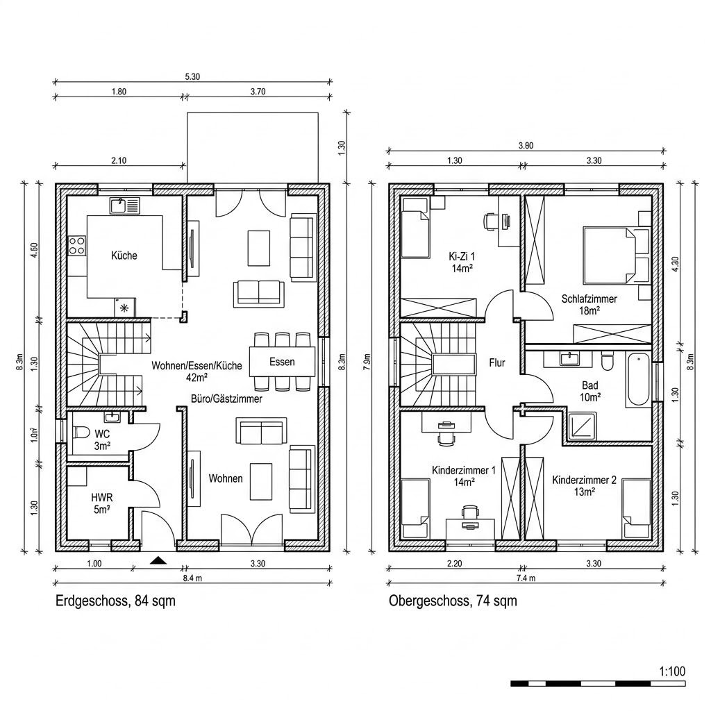 Grundriss Familienhaus Tanne 158 von Frammelsberger Holzhaus — 158 m², 6 Zimmer