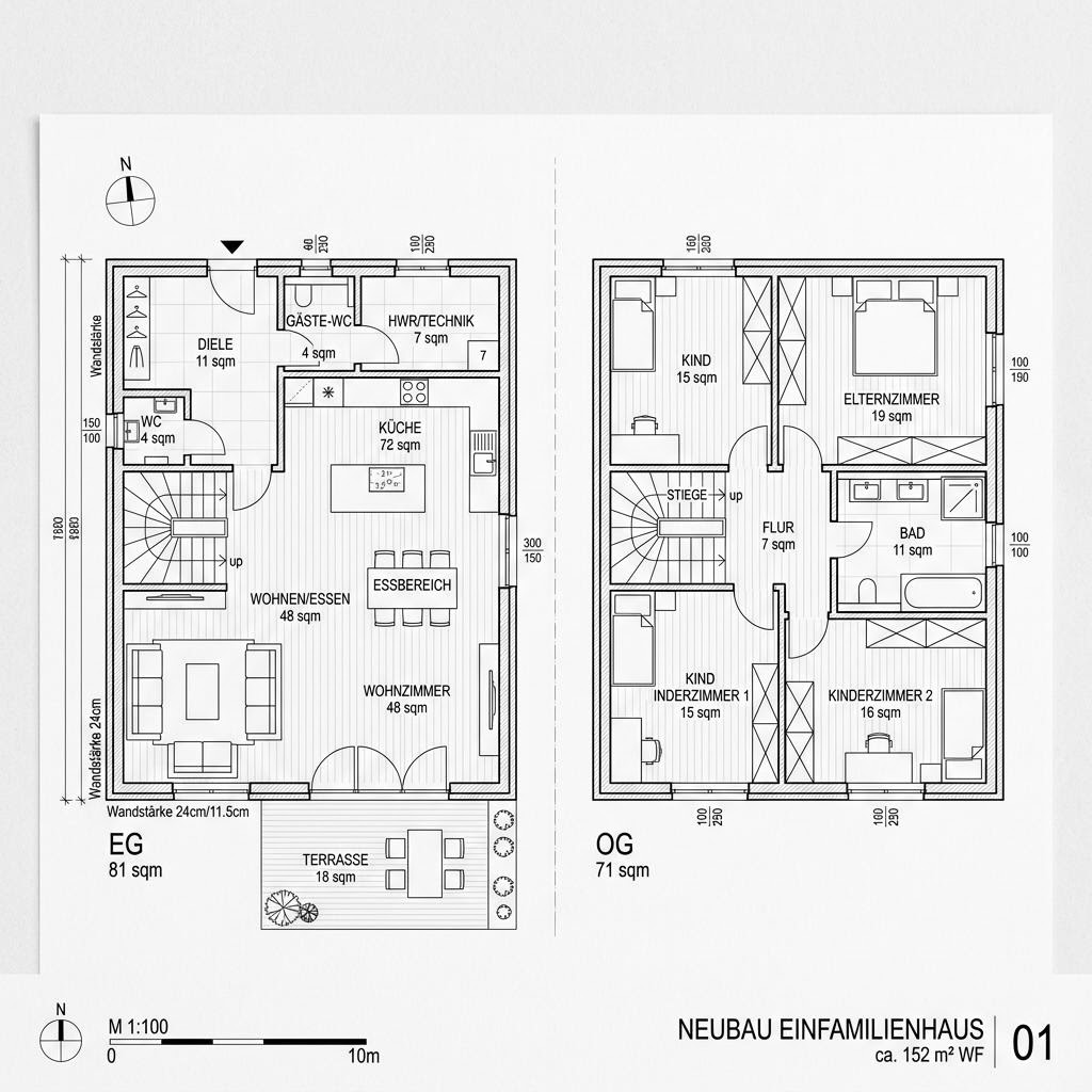 Grundriss Trend 152 von Genböck Haus — 152 m², 5 Zimmer