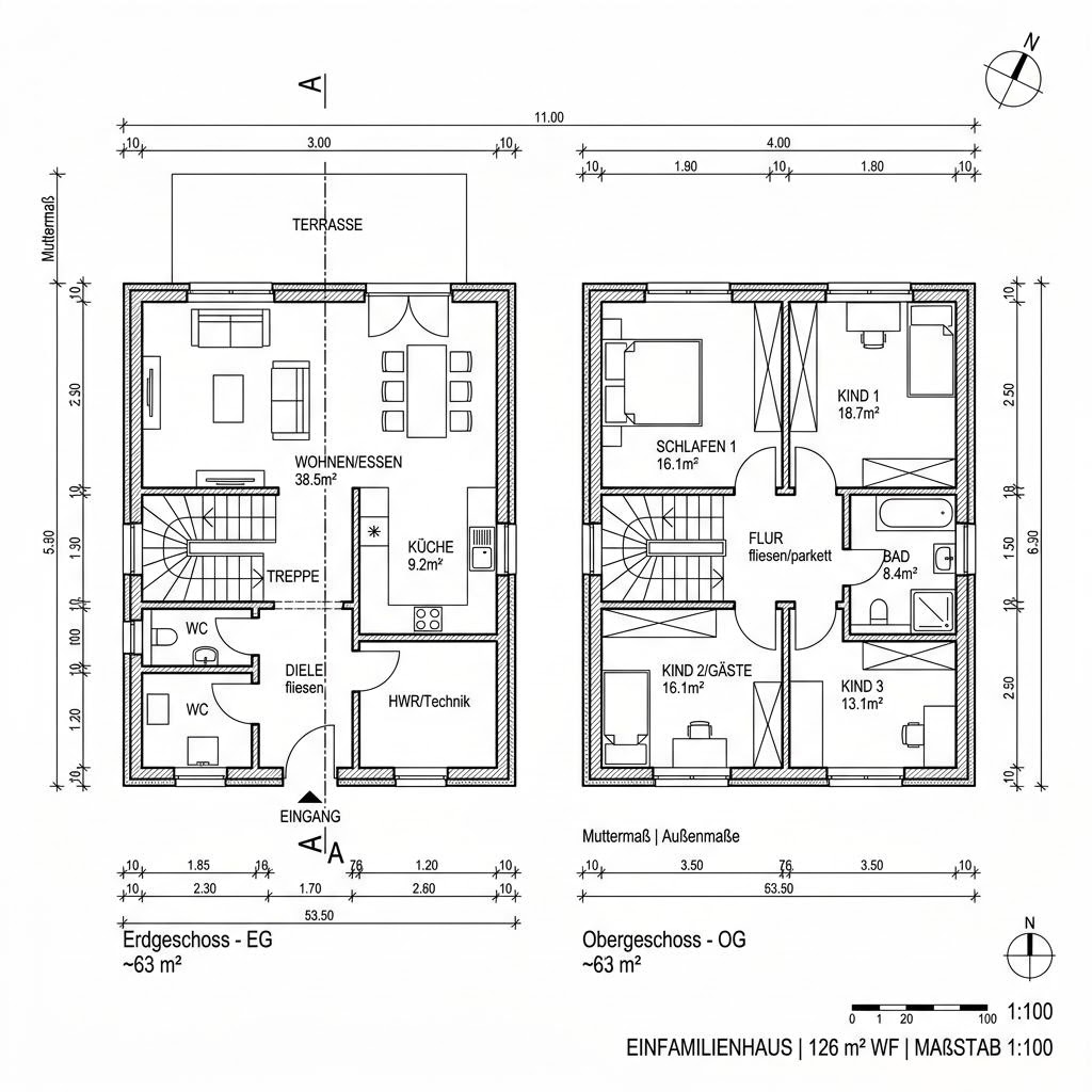 Grundriss Vita 126 von Hanlo Haus — 126 m², 5 Zimmer