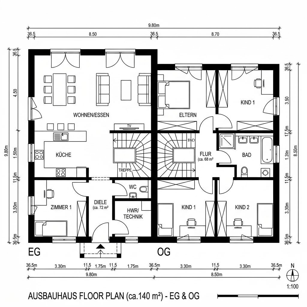 Grundriss Vita 140 Ausbau von Hanlo Haus — 140 m², 5 Zimmer
