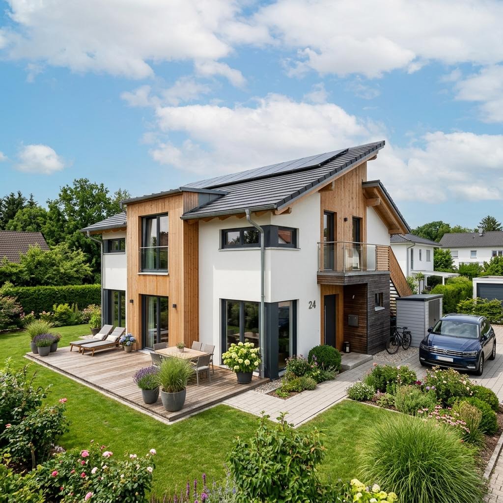 Einfamilienhaus CITY 135 von Hartl Haus — Echtholz-Fertighaus mit Pultdach und 135 m²