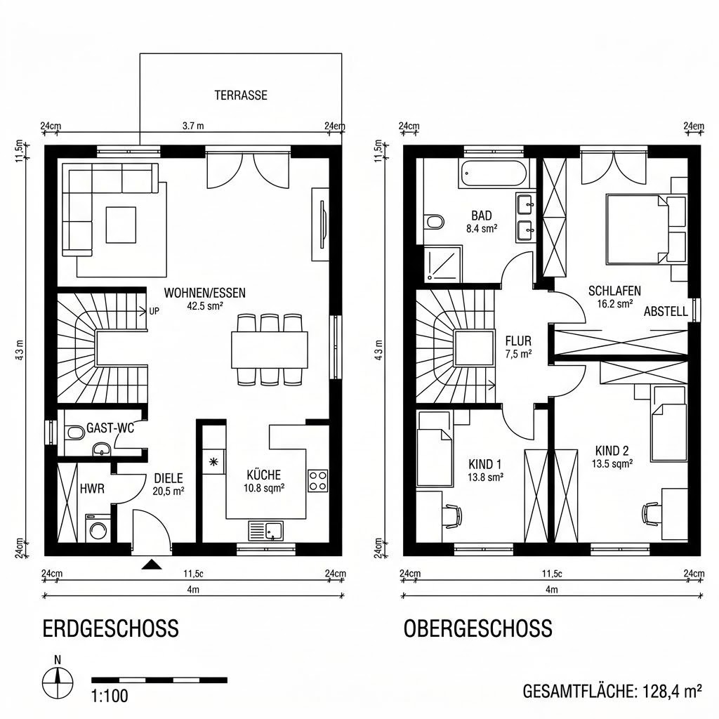 Grundriss Linea 128 von Heinz von Heiden — 128 m², 5 Zimmer
