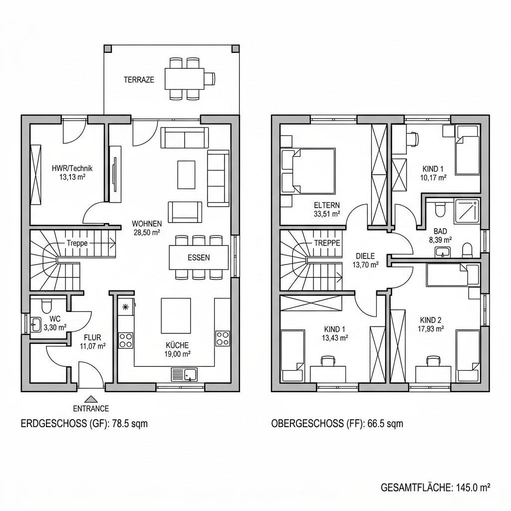 Grundriss Aura 145 von HELMA Eigenheimbau — 145 m², 5 Zimmer