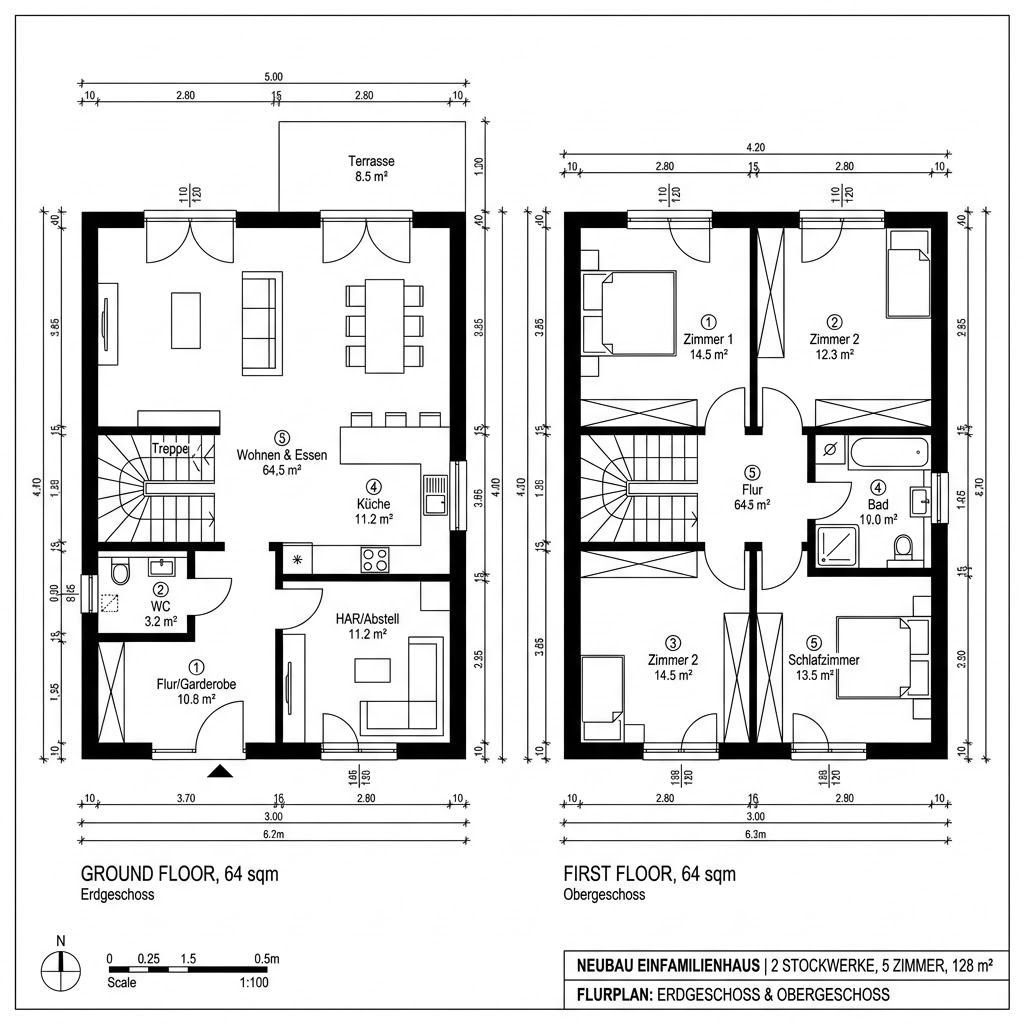 Grundriss Solitär Classic 128 von Keitel-Haus — 128 m², 5 Zimmer