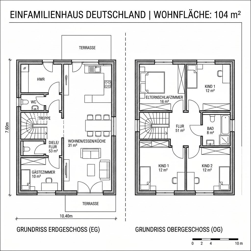 Grundriss Solitär Kompakt 104 von Keitel-Haus — 104 m², 4 Zimmer