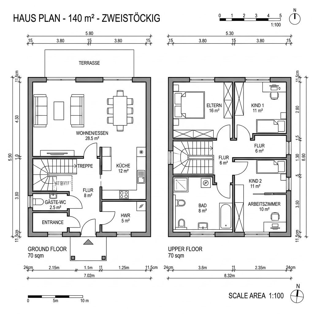 Grundriss Solitär Pult 140 von Keitel-Haus — 140 m², 5 Zimmer