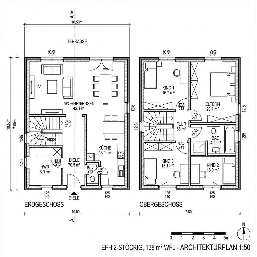Grundriss Familia 138 von Kern-Haus — 138 m², 5 Zimmer