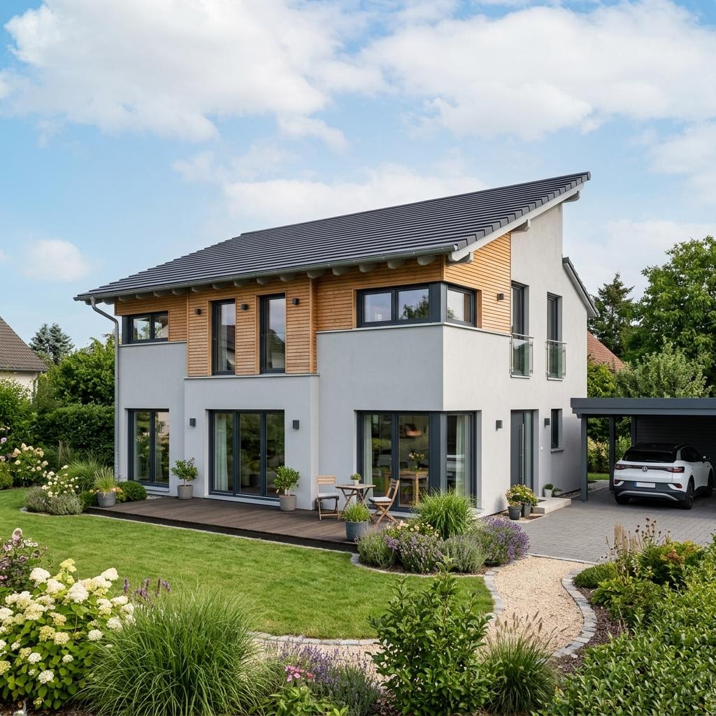 Einfamilienhaus PultHaus Solar 125 von Kitzlinger Haus — kompaktes Holzfertighaus mit Pultdach