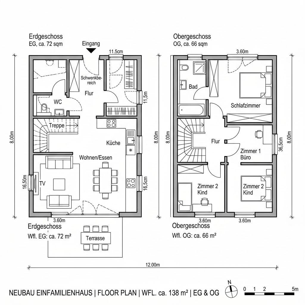 Grundriss PultHaus Solar 138 von Kitzlinger Haus — 138 m², 4 Zimmer