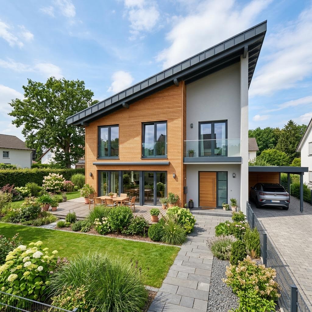 Einfamilienhaus PultHaus Solar 165 von Kitzlinger Haus — Holzfertighaus mit Pultdach und Solartechnik