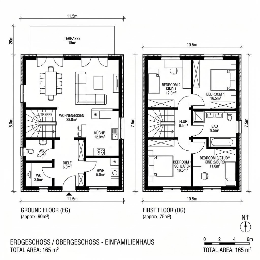 Grundriss PultHaus Solar 165 von Kitzlinger Haus — 165 m², 5 Zimmer