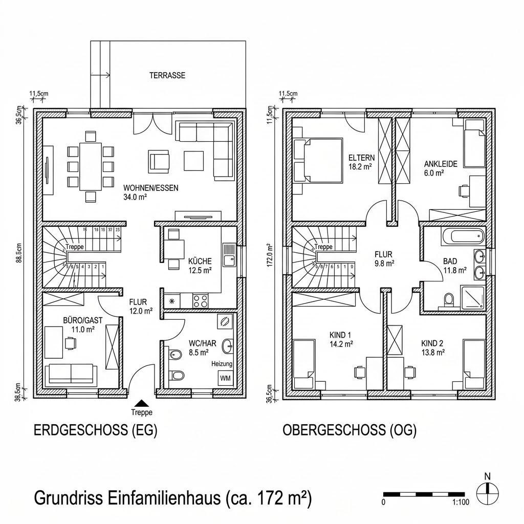 Grundriss SatteldachHaus 172 von Kitzlinger Haus — 172 m², 6 Zimmer