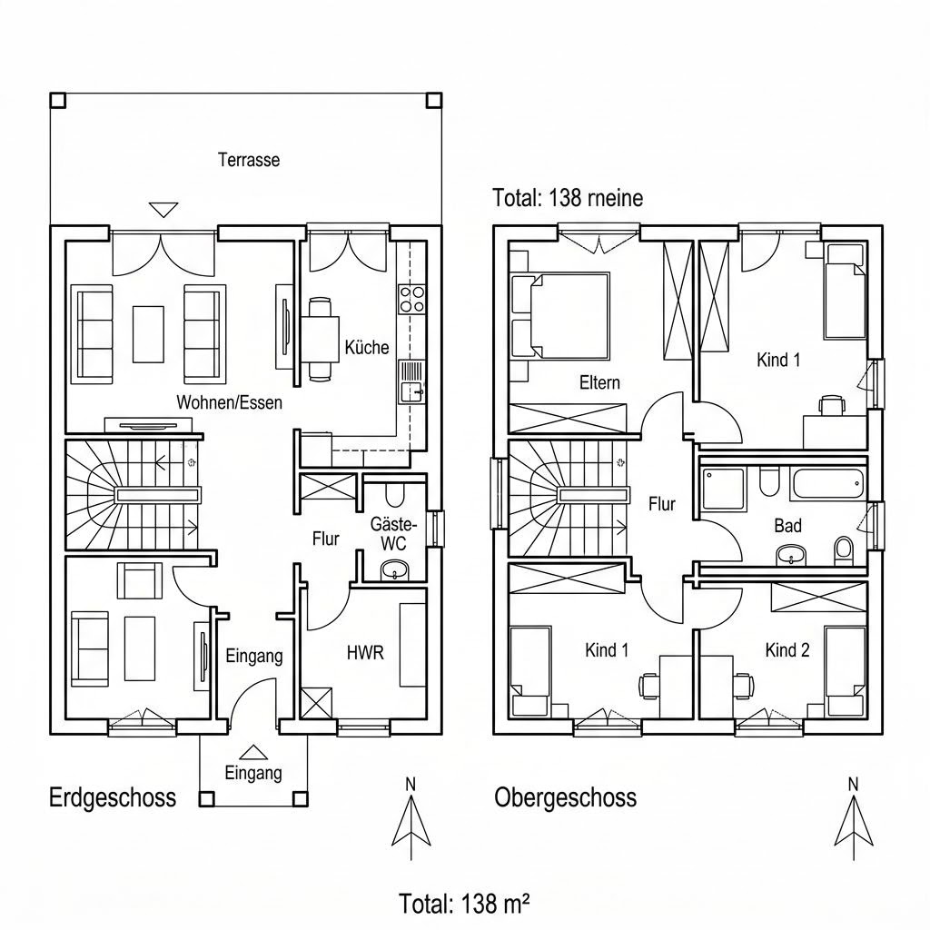 Grundriss EcoLine 14.01 S von massa haus — 138 m², 5 Zimmer