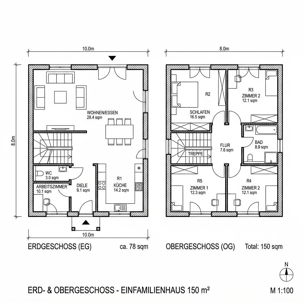 Grundriss PultStyle 15.02 P von massa haus — 150 m², 5 Zimmer