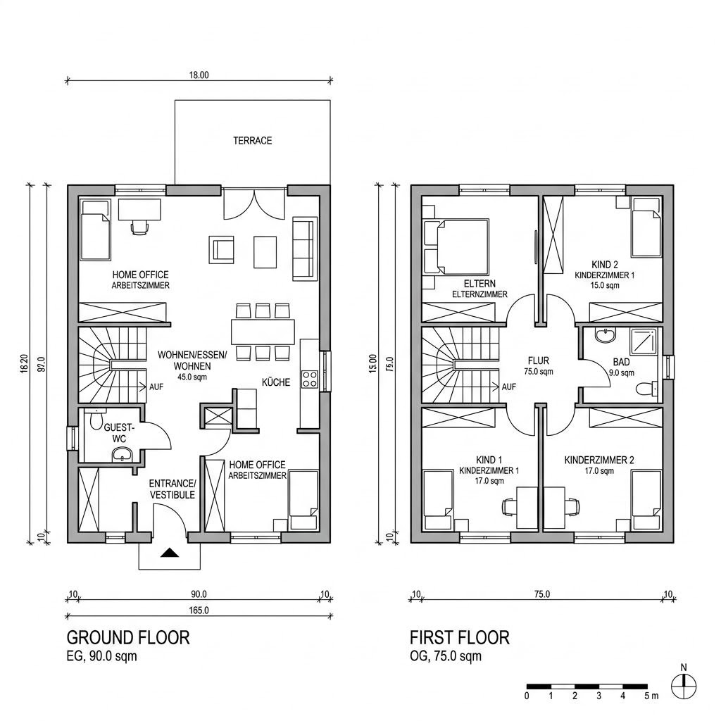 Grundriss Kubus Nord 165 von Meisterstück-HAUS — 165 m², 5 Zimmer