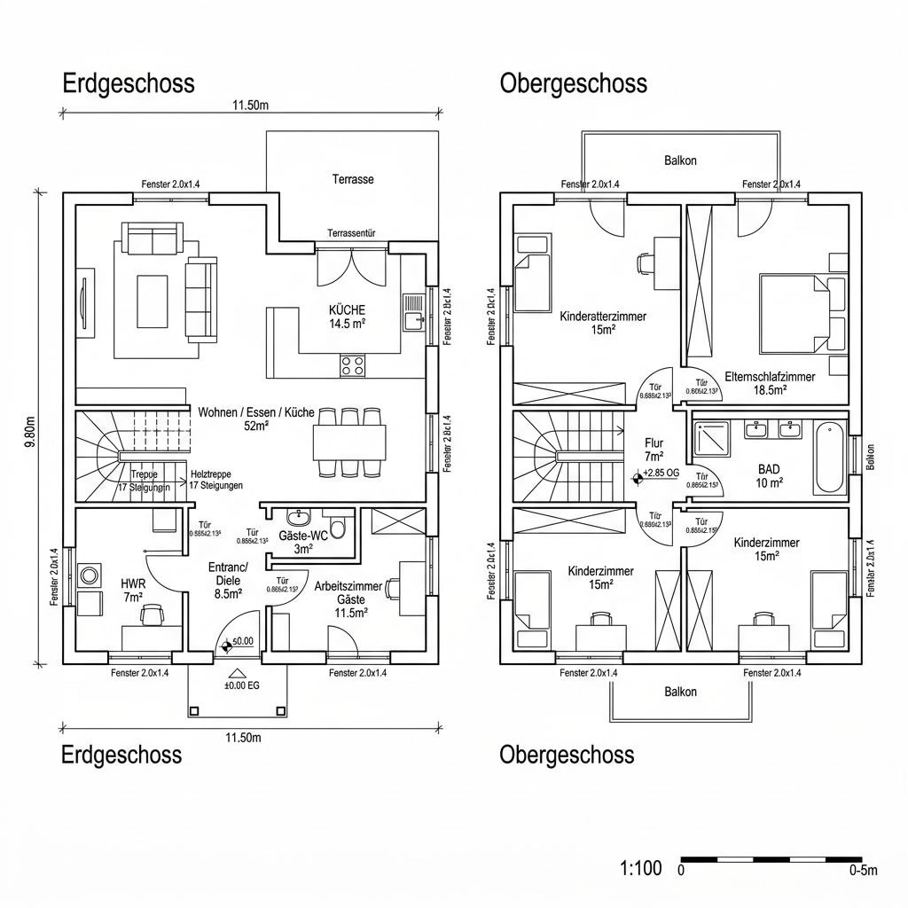 Grundriss Wattblick 146 von Nordic Haus — 146 m², 5 Zimmer