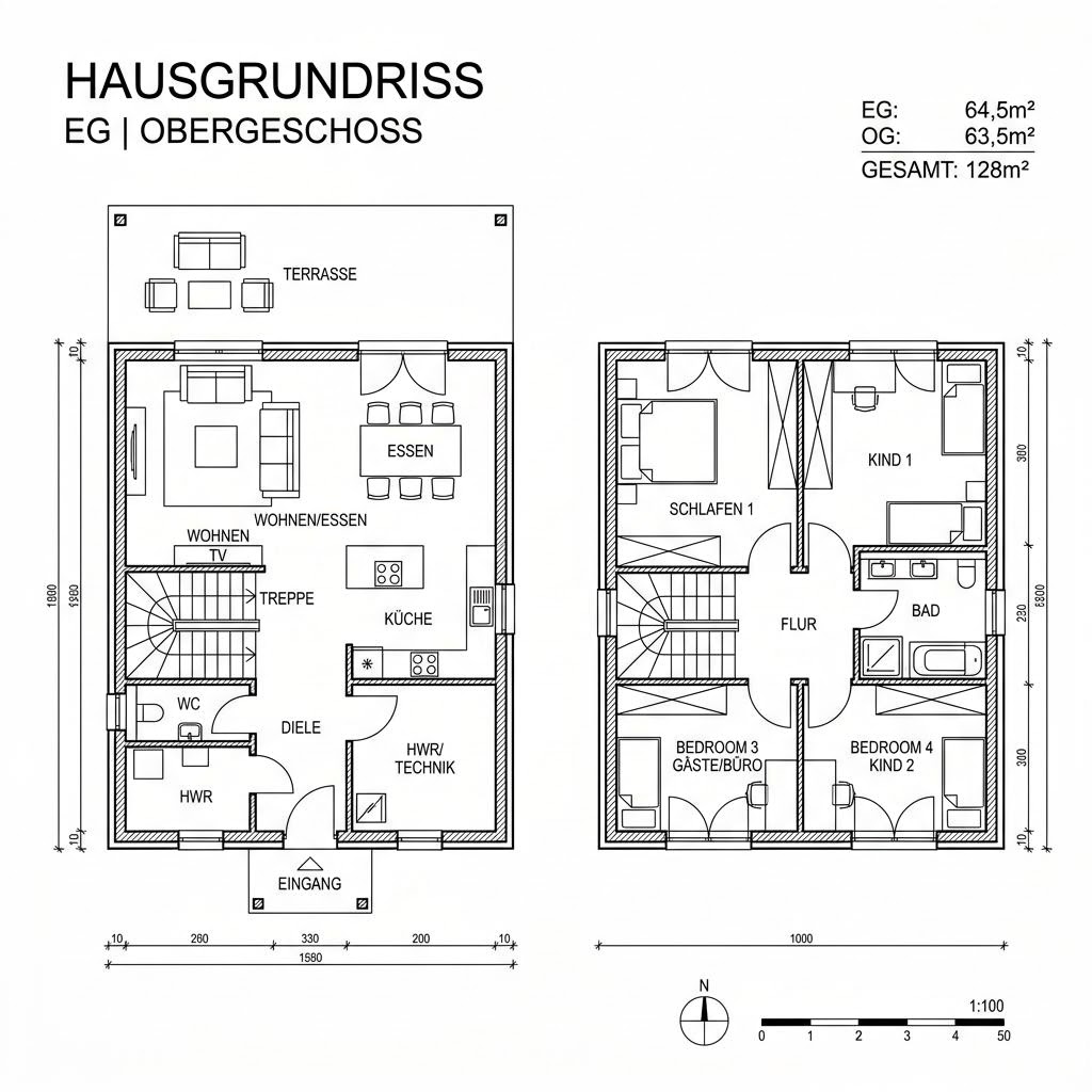 Grundriss Trend 128 von OKAL Haus — 128 m², 4 Zimmer