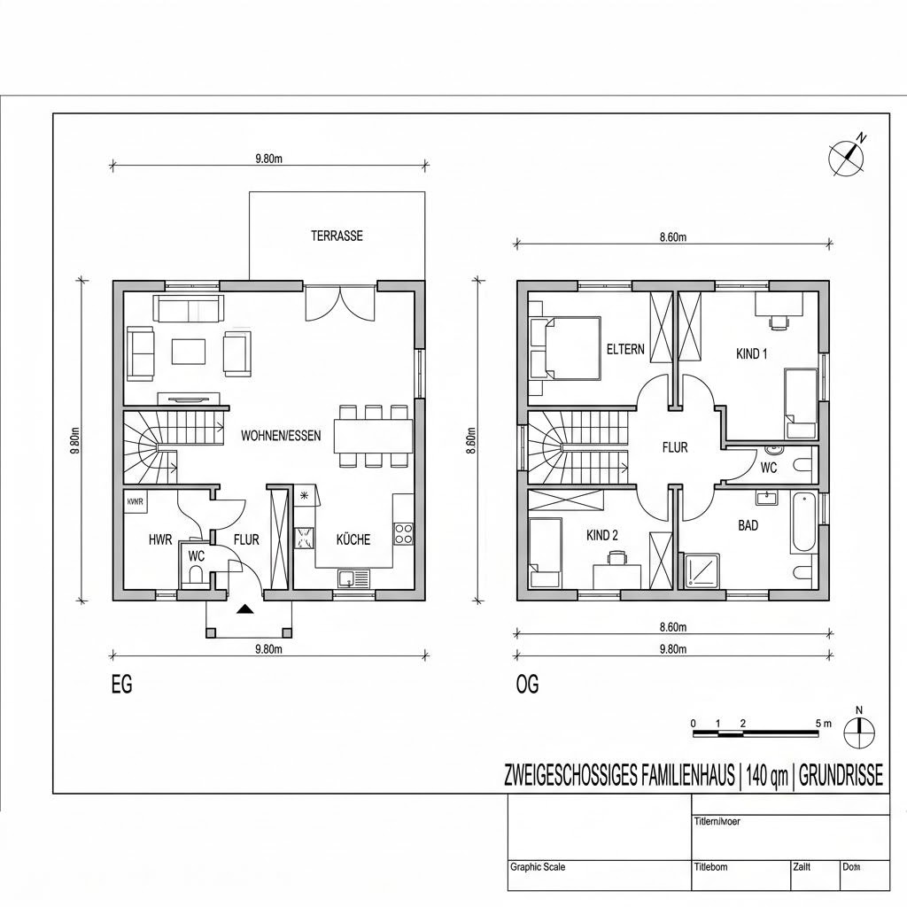 Grundriss Klassik Satteldach 140 von P & P Massivhaus — 140 m², 5 Zimmer