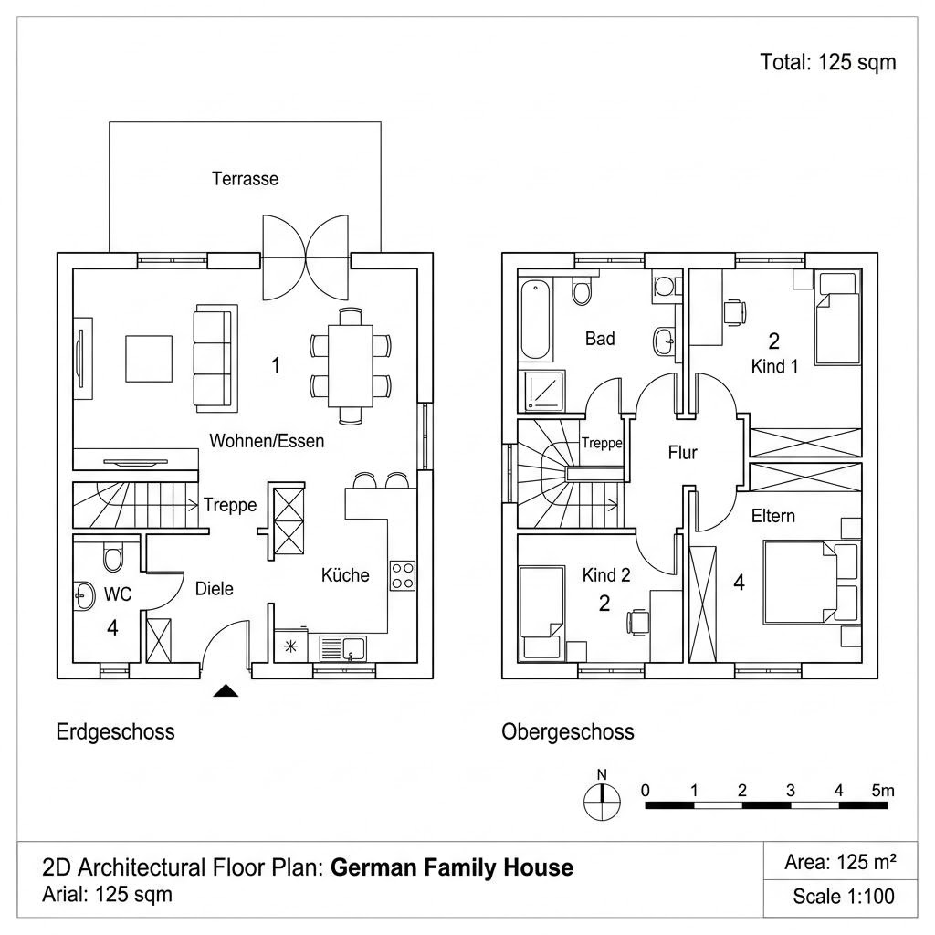 Grundriss Modern Pult 125 von P & P Massivhaus — 125 m², 4 Zimmer