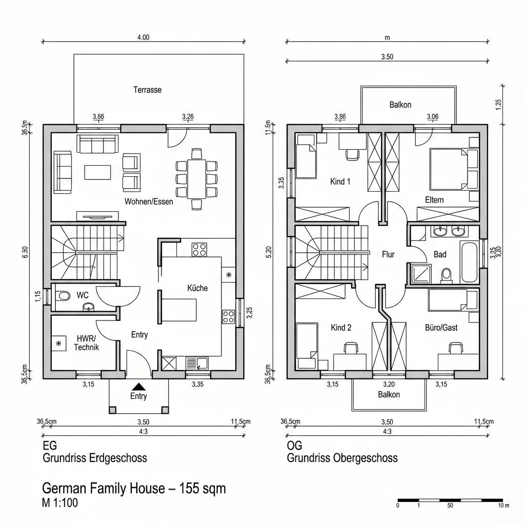 Grundriss Modern Pult 155 von P & P Massivhaus — 155 m², 5 Zimmer