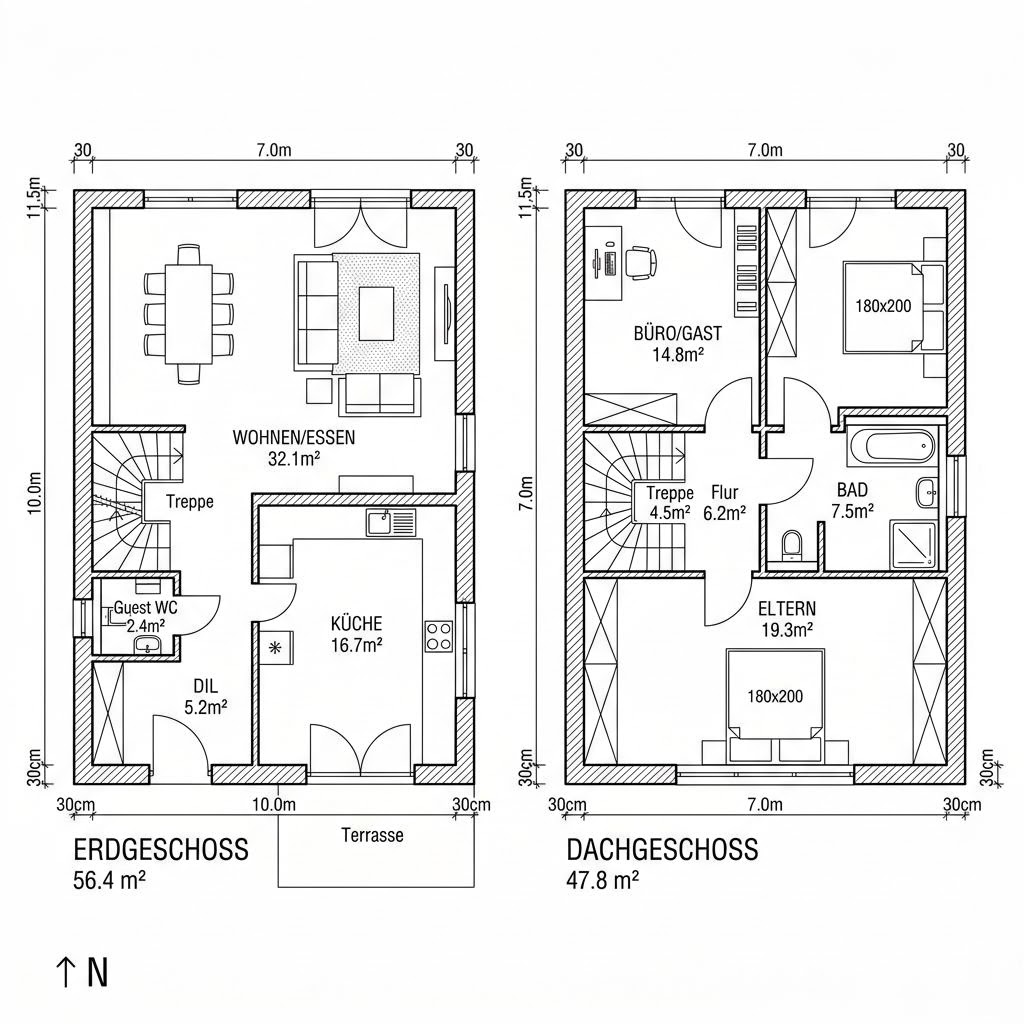 Grundriss Holzhaus Almblick 104 von Petershaus — 104 m², 3 Zimmer